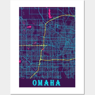 Omaha Neon City Map, Omaha Minimalist City Map Art Print Posters and Art